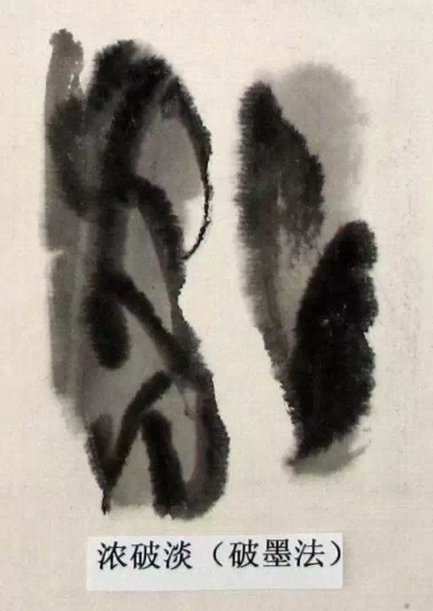 破墨法是乘前道墨半干,未干时上下道墨,主要方法有四,亦为泼墨