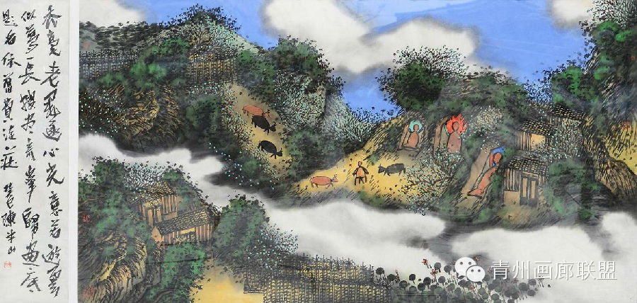 (宋城艺术馆)《山水》陈平(178x96cm)