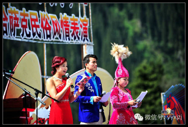 各地"阿肯"也都前来,弹起乐器"冬不拉",一展歌喉.