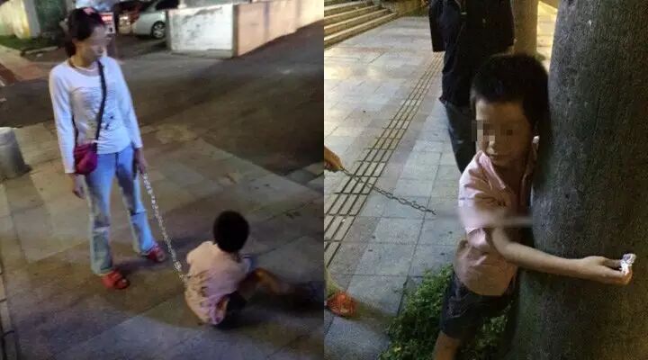 珠海一女子用铁链拖行儿子
