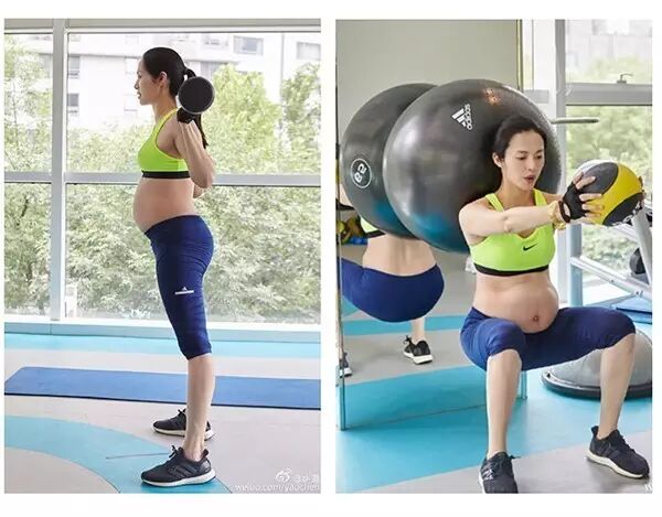 姚晨怀孕挺大肚深蹲举哑铃!你!敢!吗?!-怀孕期