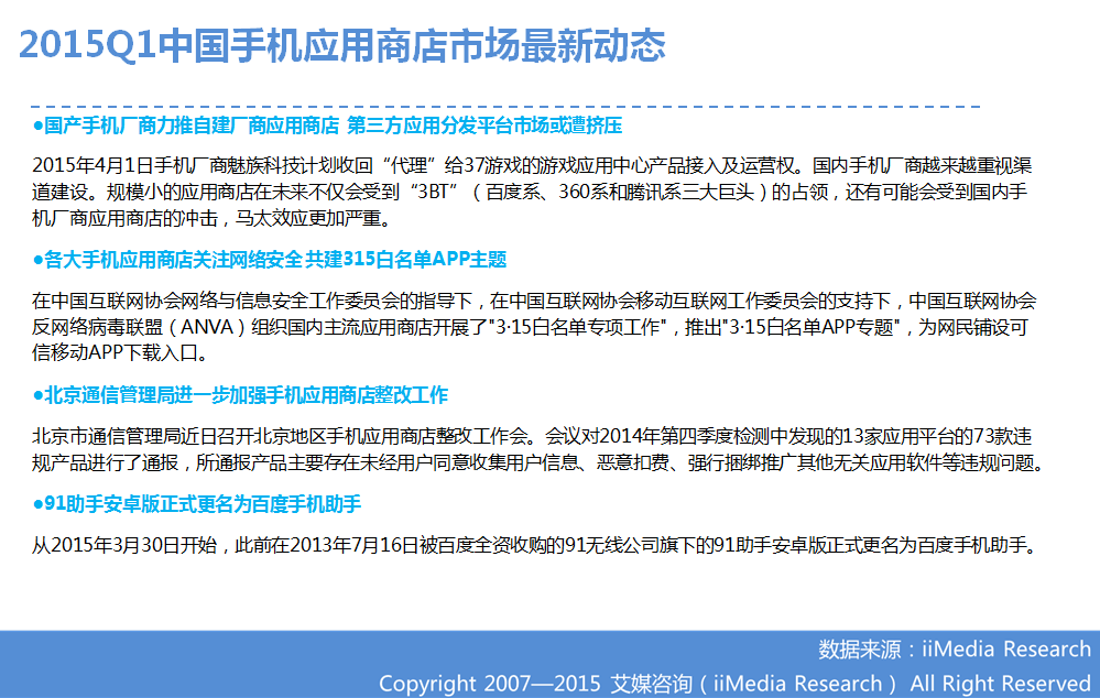 ：2015Q1中國手機應用商店季度監(jiān)測報告