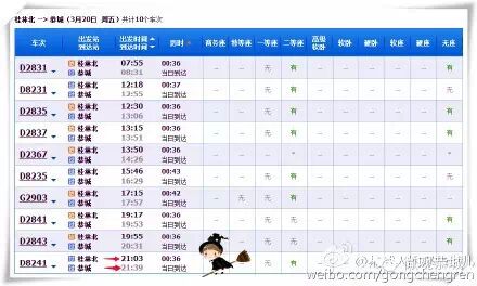 3月20号开始，桂林北回恭城最晚的那趟动车是21点03分411 / 作者:桂花糕 / 帖子ID:111728