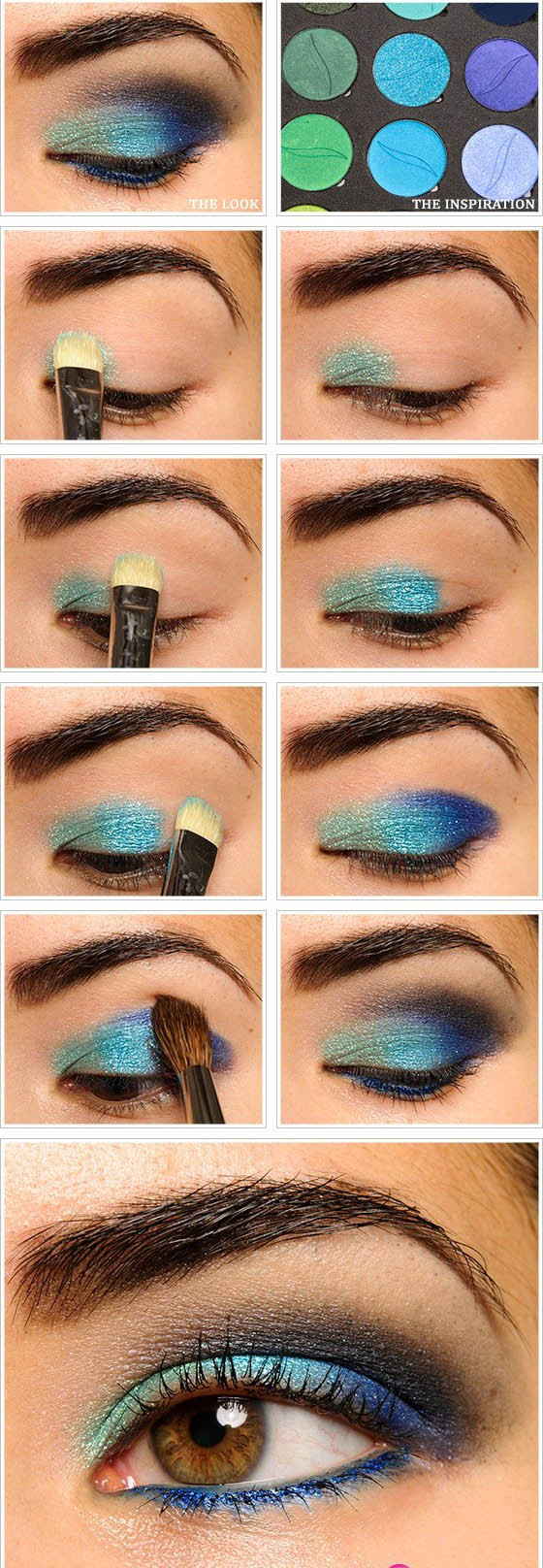 STEP5:大欧式结构的眼妆眉形高挑是为了突出立体的眉骨。大欧式结构眼妆完成 线欧:就是只表现大欧式的结构线,这条结构线可以用黑色表现,也可以用其他颜色来表现。与大欧式相比,对眼窝凹陷的表现没有太多的实际作用,只对眼妆起到妆饰作用。 不同眼线的画法 孔雀眼妆 眼妆画法集合 推荐微信账号:mgpschool