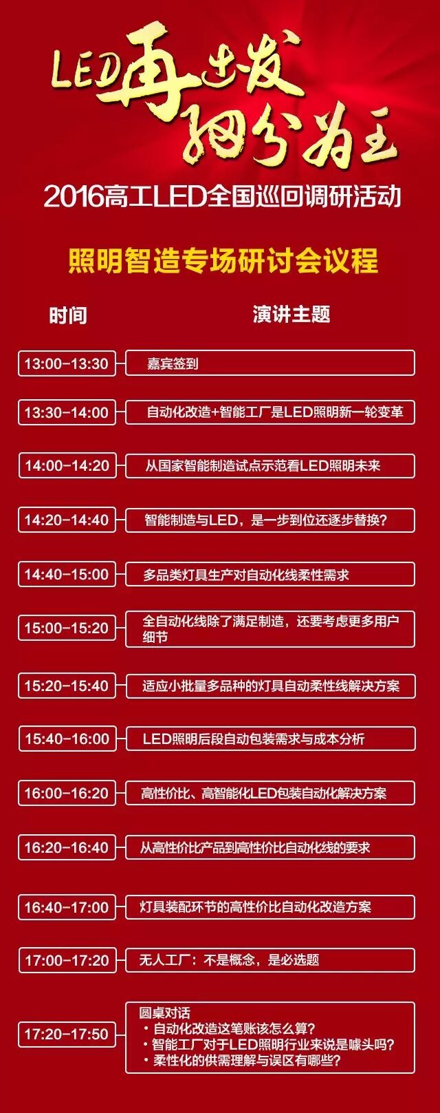 【高工LED·报名】LED再出发，细分为王   照明智造专场研讨会开始报名啦！