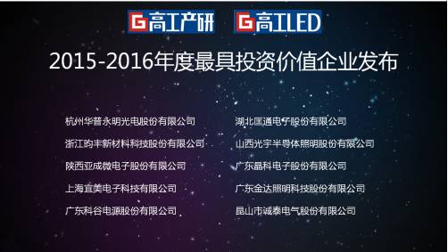 2015-2016年度新三板最具投资价值、最具成长性LED企业榜单
