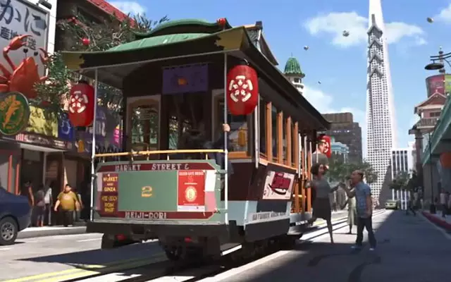 ▲ Hiro再去追逐大白的路上出现过这辆叮叮车（或者当当车、叮叮当当车……管他呢！），不要问我大白走那么慢Hiro为什么追不上，我也不知道