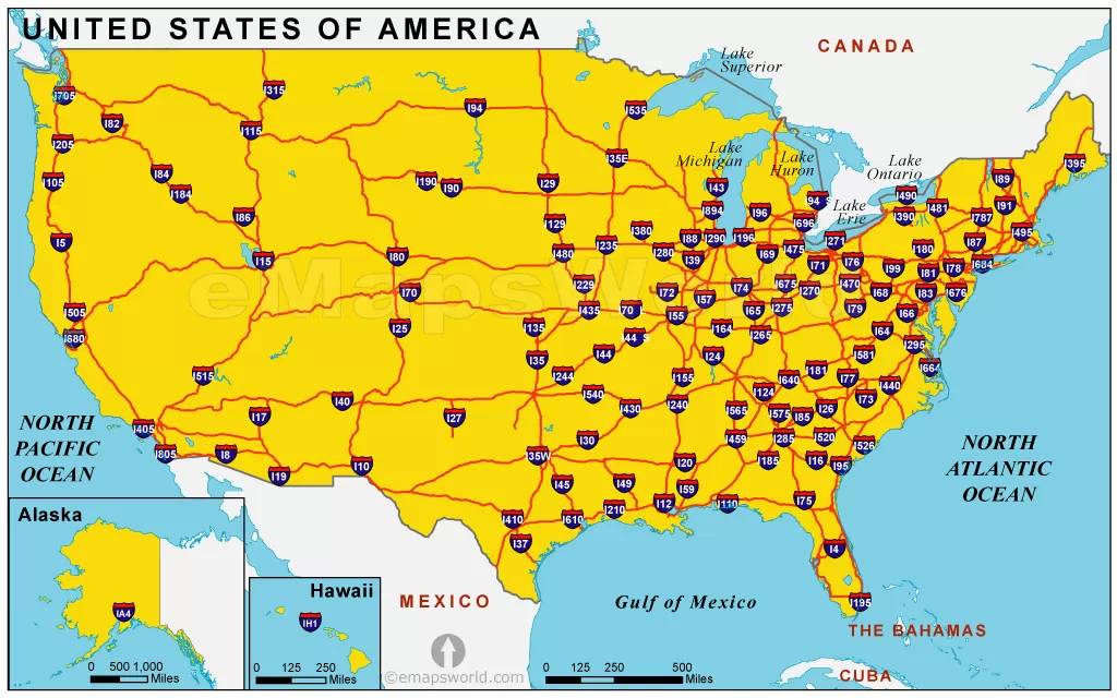 highways)  州际高速公路的标牌为盾形,颜色是与美国国旗相同的红白蓝图片