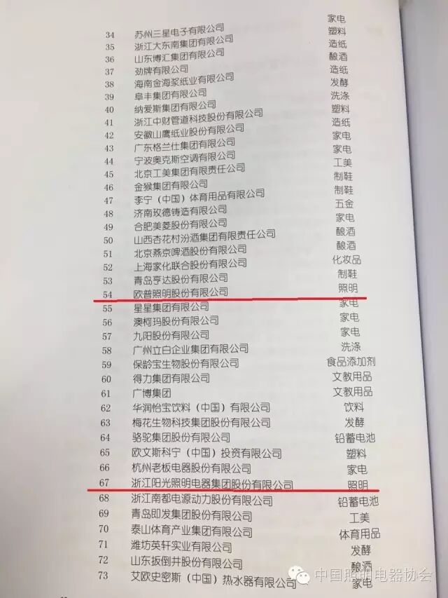 2015中国轻工业百强企业榜单出炉 照明行业上榜的都有谁