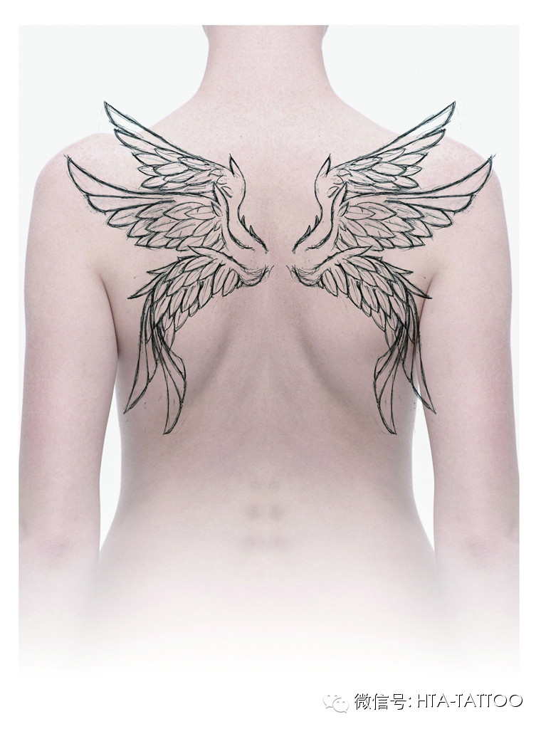 ps设计的后背翅膀纹身效果图！