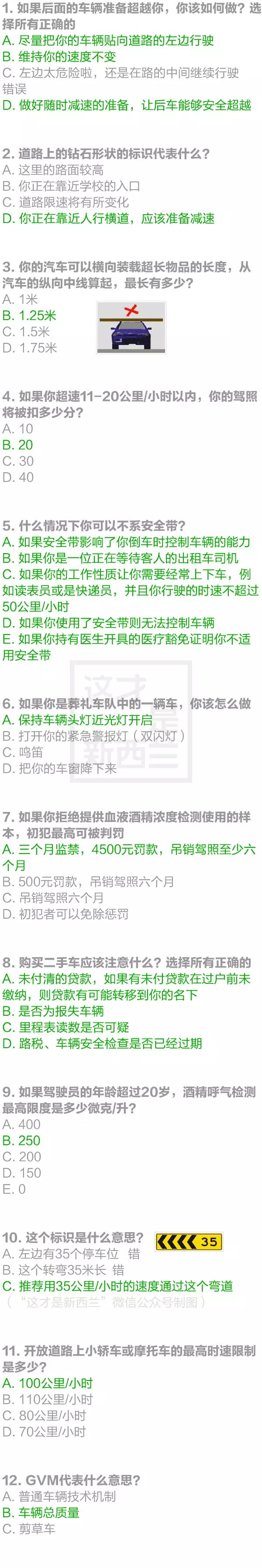 新西兰驾照笔试考题最全题库 17年最新修订版 观新网