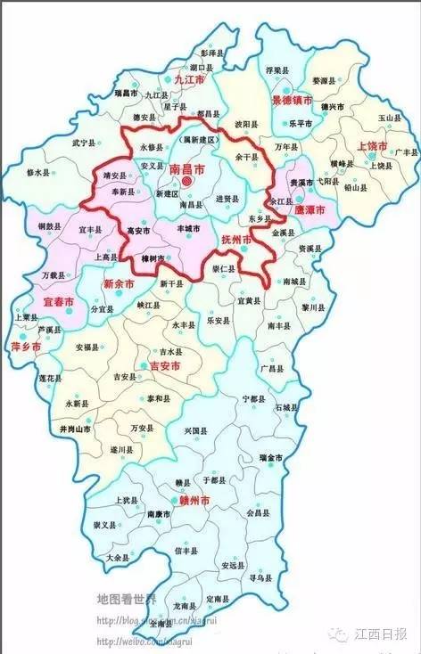 南昌市域,抚州市的临川区,东乡县,宜春市的高安市,丰城市,樟树市,奉新