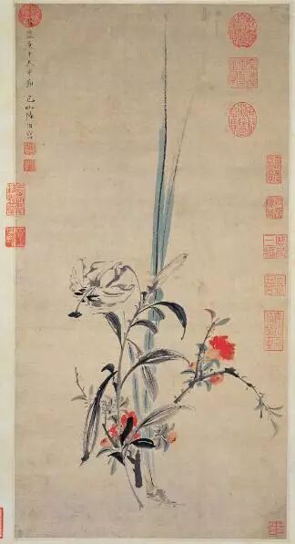 图三,明 陸治 《榴花小景》中的石榴花与菖蒲都是端午时花