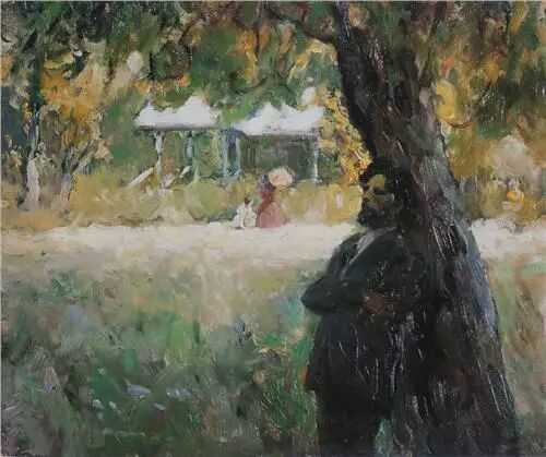何多苓以契诃夫小说《带阁楼的房子》为蓝本的油画连环画