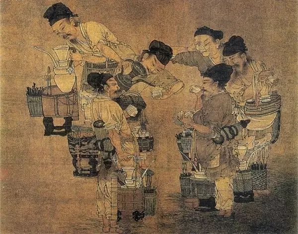 元代赵孟頫《斗茶图》,描绘了当时市井“斗茶”之景