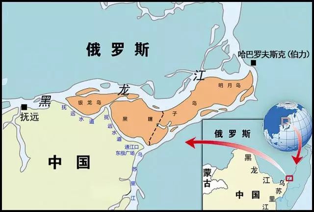中俄黑瞎子岛边界示意图