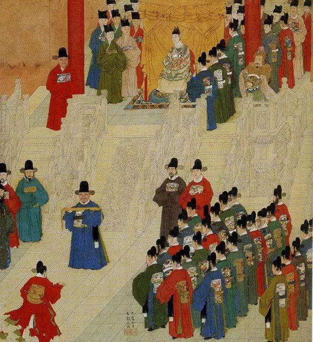 明《徐显卿宦迹图》,故宫博物院藏。此图描绘了万历帝御门听政的情景