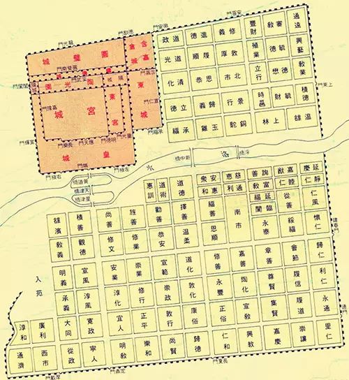 唐代洛阳图。转引自程光裕、徐圣谟主编《中国历史地图》,台湾中国文化学院出版社