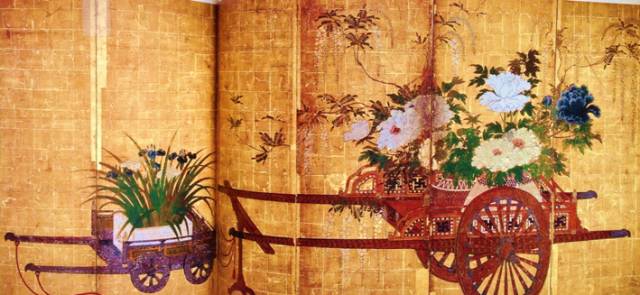 图13,十七世纪所作《花车图屏风》