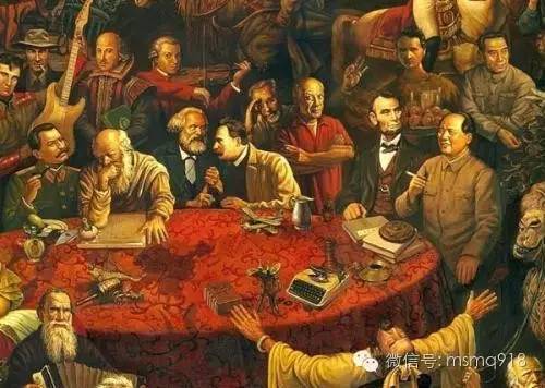 国外网上曾经热传油画:103位世界名人,毛主席端坐正中!