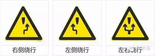 绕行标志分为右侧绕行,左侧绕行,左右绕行三种.