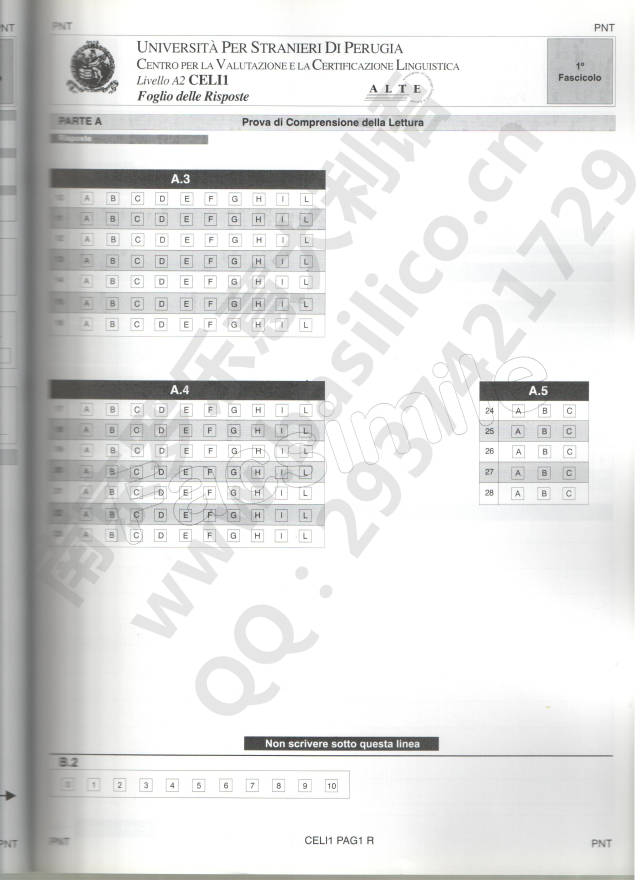 佩鲁贾CELI意大利语等级考试A2真题试卷（内含指导）