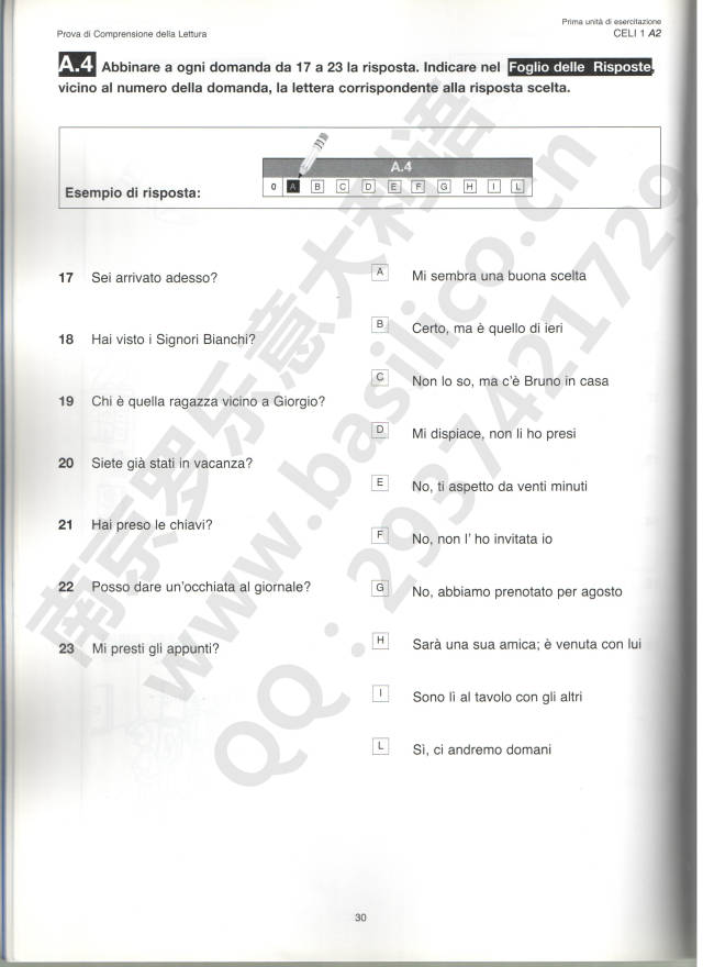佩鲁贾CELI意大利语等级考试A2真题试卷（内含指导）