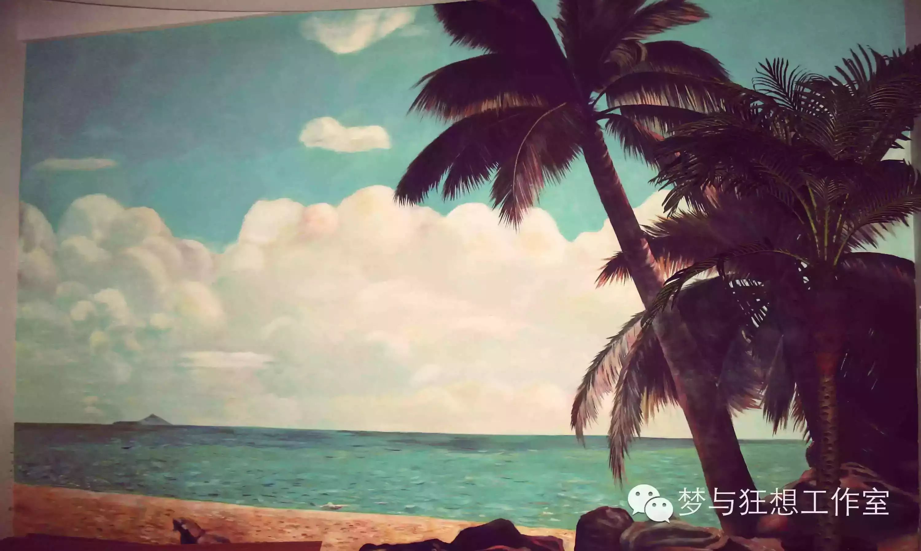 岭南汇餐饮"棕南海"包房墙体风景丙烯画布面风景油画