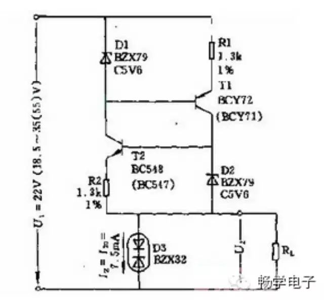 一款双极性晶体管的基准电源电路图