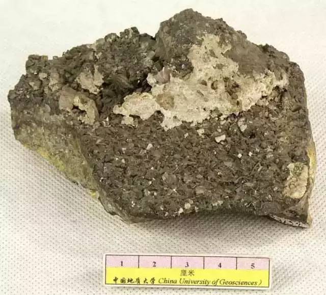 照片名称:锡矿石 tin ore2矿石矿物为锡石,灰黑色,它形晶结构,块状