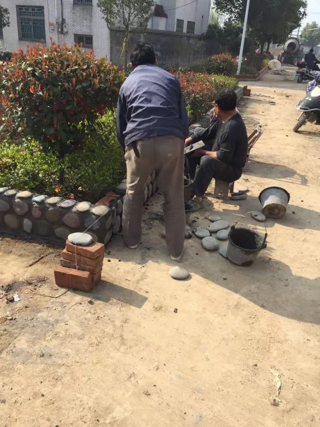 家门口的花坛不再是硬邦邦的水泥侧石,而是砌上了颜色多样的鹅卵石;村