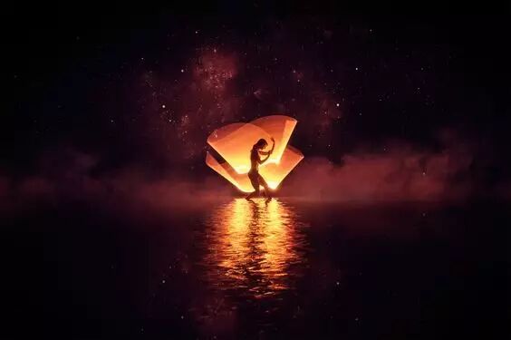 这对情侣用灯管拍出唯美大片