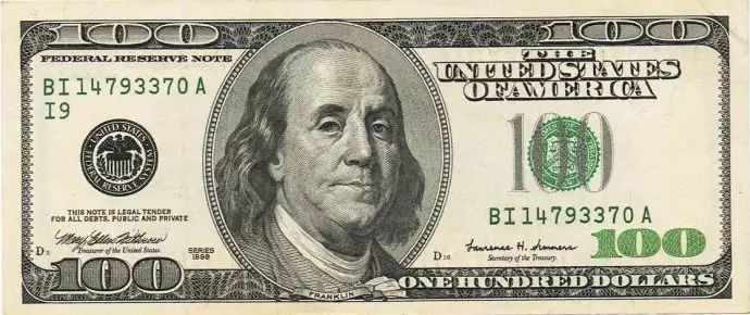 美国货币100美元头像为本杰明·弗兰克林(benjamin franklin)