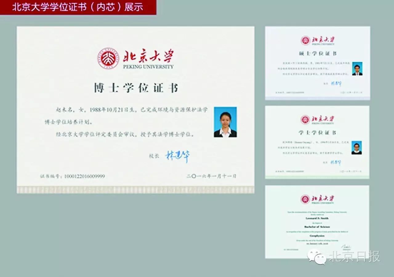 北大学位证书内芯.