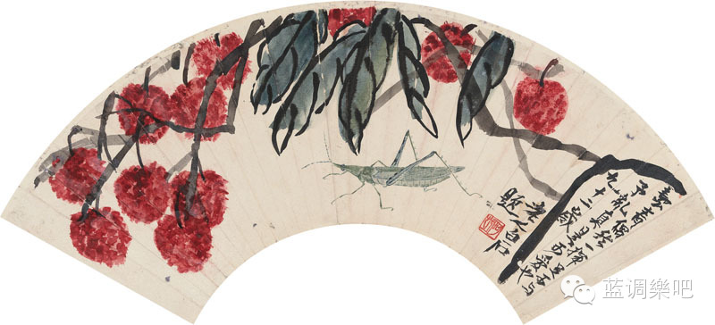 胡絜青《荔枝蚂蚱》1952年 12.5cm×39.5cm 纸本水墨设色