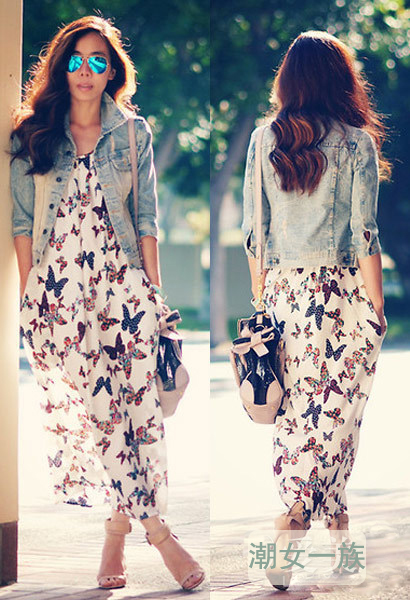 秋季女神穿衣搭配：牛仔外套配长裙美翻天