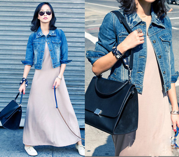 秋季女神穿衣搭配：牛仔外套配长裙美翻天