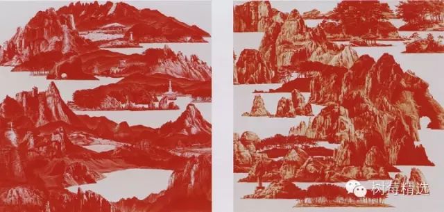 韩国艺术家李世贤的《红色之间-山水》奠定了红山餐厅的主色调和展示作品的类别