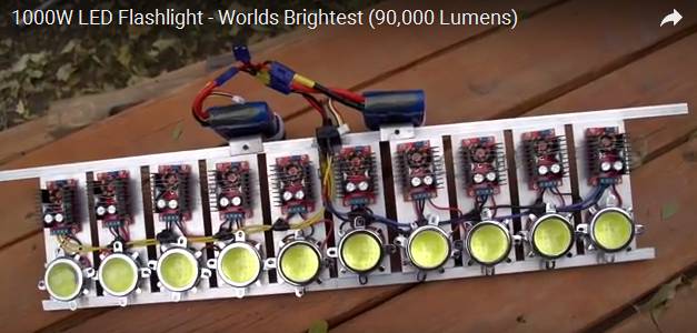 号称世界最亮！牛人自制90000流明超级LED手电筒