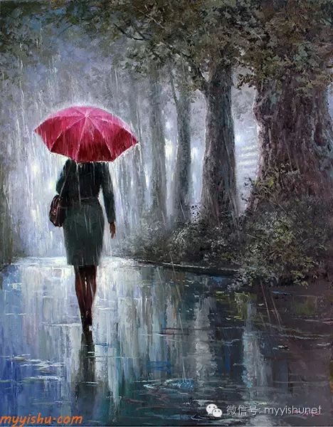 朝鲜艺术家 金哲振 油画作品《雨中的女人》   :中艺博雅艺术网