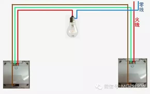 这幅图是双控开关的接线图!实际中放线是怎么放的?有人来回答吗?