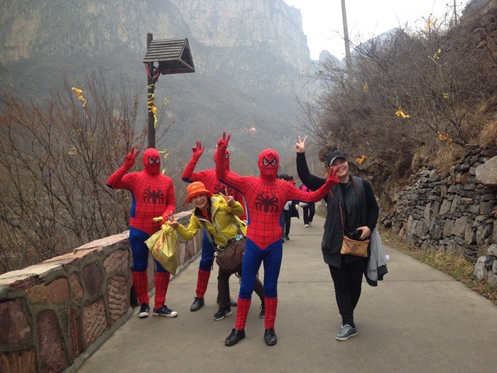 清明小长假 南太行“蜘蛛侠”惹人爱