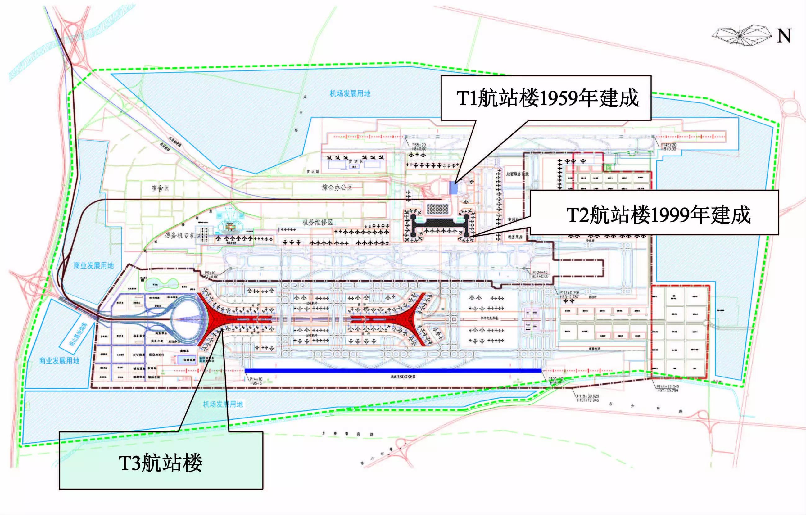 3号航站楼平面位置示意图 t3a航站楼是本工程的