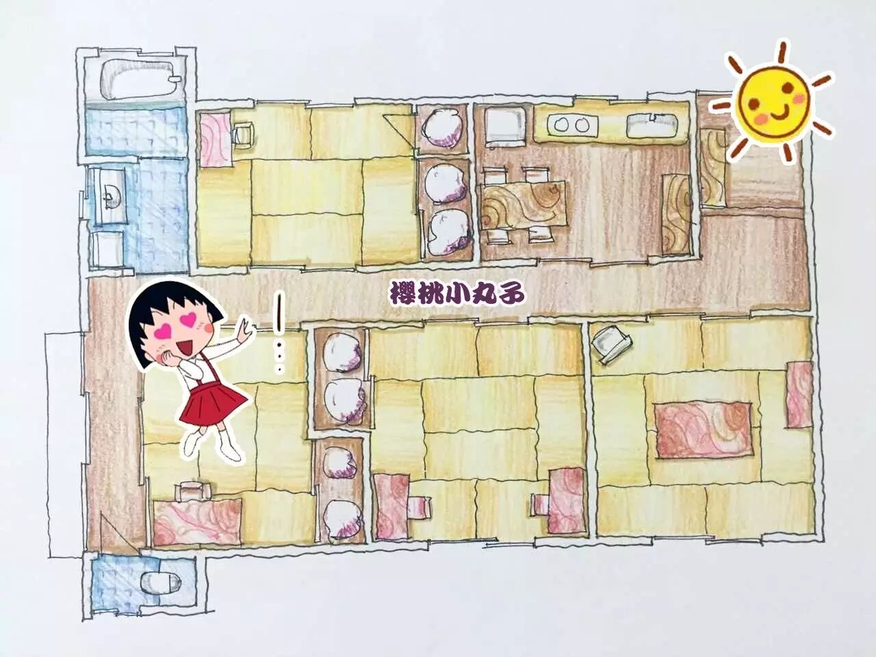 美女设计师亲自手绘多啦a梦小丸子蜡笔小新家户型图大pk