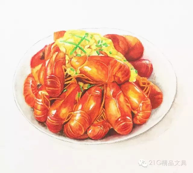 彩铅美食绘 要咽着口水才能画的小龙虾教程
