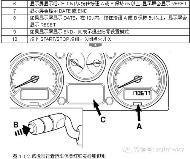 陆虎神行者保养归零步骤