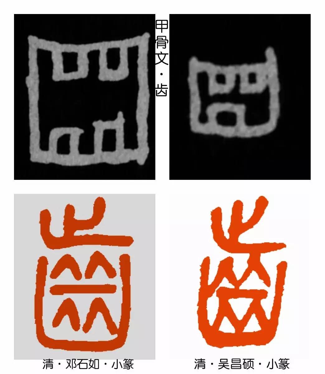 战国时铜器铭文才开始加注音符"止","齿"于是由象形字变成了形声字.