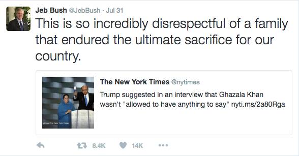 Jeb Bush首先谴责特朗普