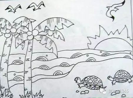 儿童风景简笔画 美丽的海边