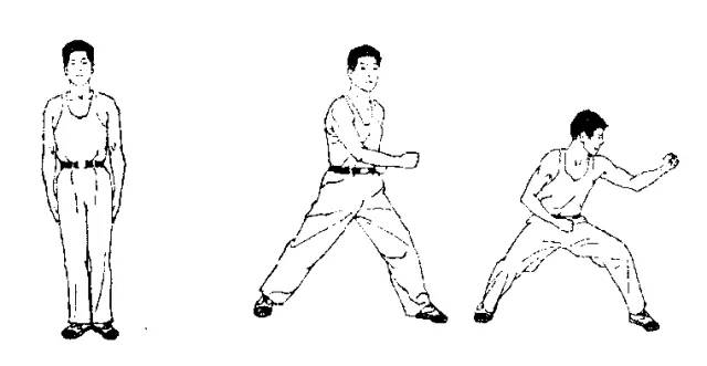 弓步冲拳,马步横打,反击勾踢